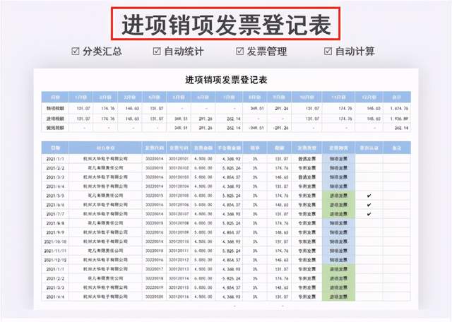 进项销项发票登记表