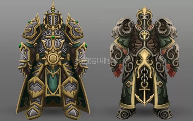魔兽世界玩家手绘库尔提拉斯人套装,8个职业分别单独设计