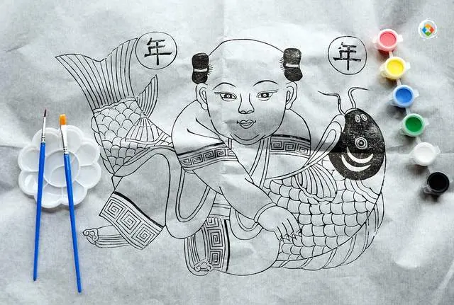 津博物馆送出的新春礼物，一份定制的年历以及可以自己手绘上色的年画。