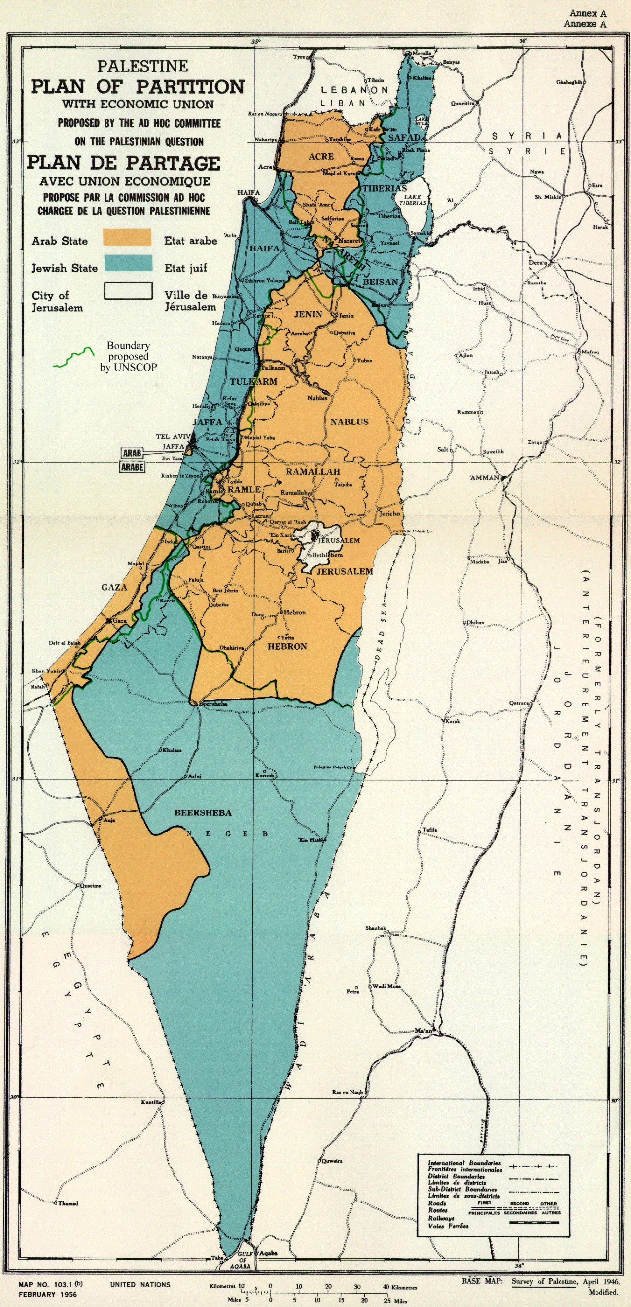 个阿拉伯国家和一个犹太国家,并在这块区域将过半的土地划分给犹太人
