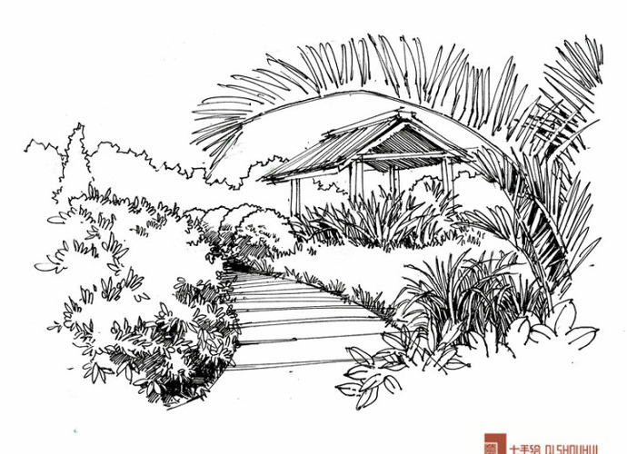 b站最全景观城市素描手绘线稿