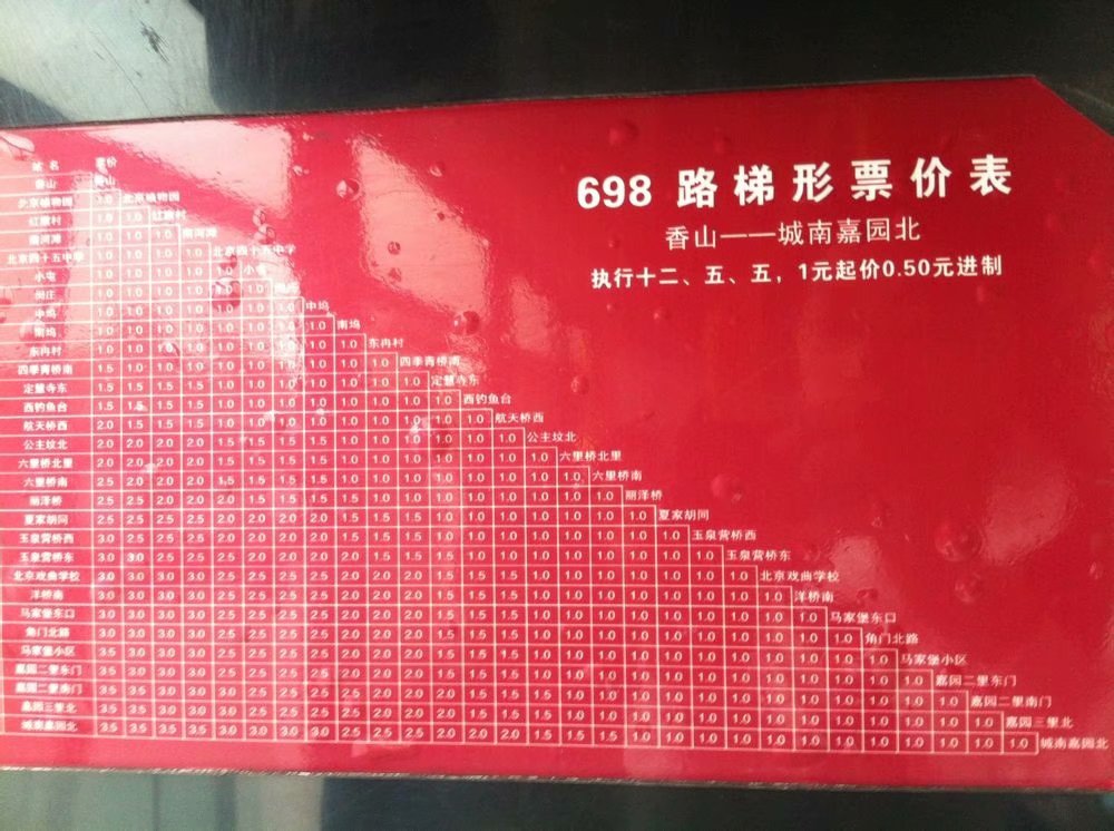 698路票价表