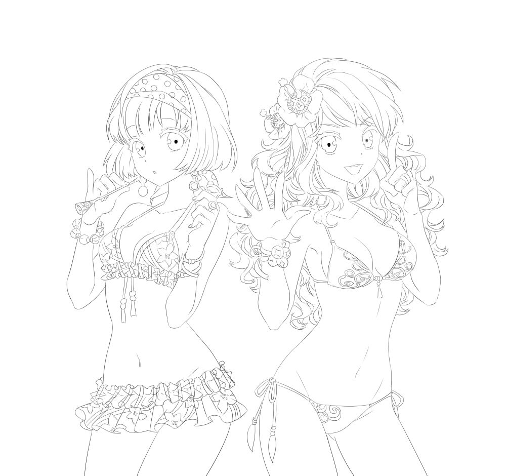 绘画素材157pgl女女线稿素材