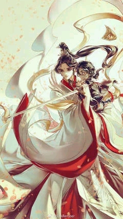 一手仗剑,一手执花,意喻"坐拥灭世之力,不失惜花之心.