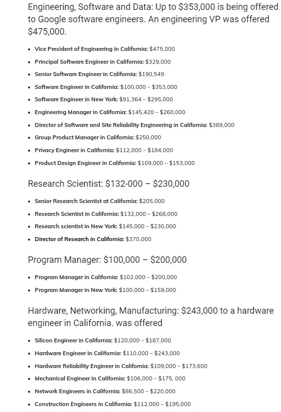 谷歌薪资曝光:研究岗达200万 人事主管达400万