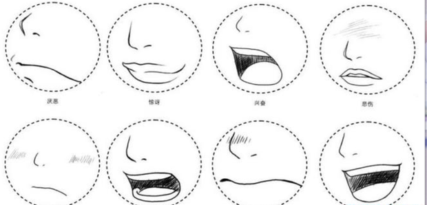 绘制口鼻:动漫人物的嘴巴和嘴巴有以下例子,选取好后,在眼睛下方