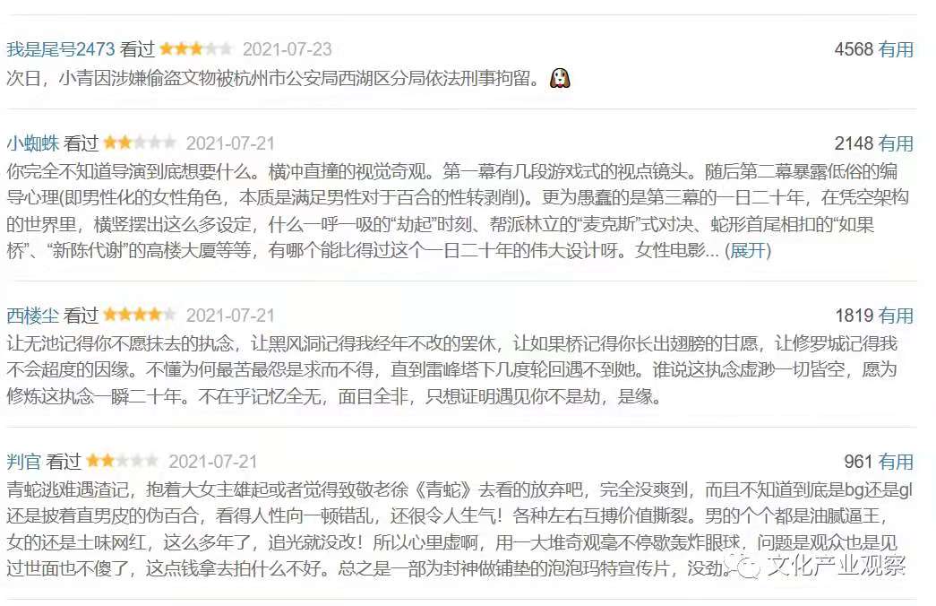 (《青蛇:劫起》豆瓣热评)