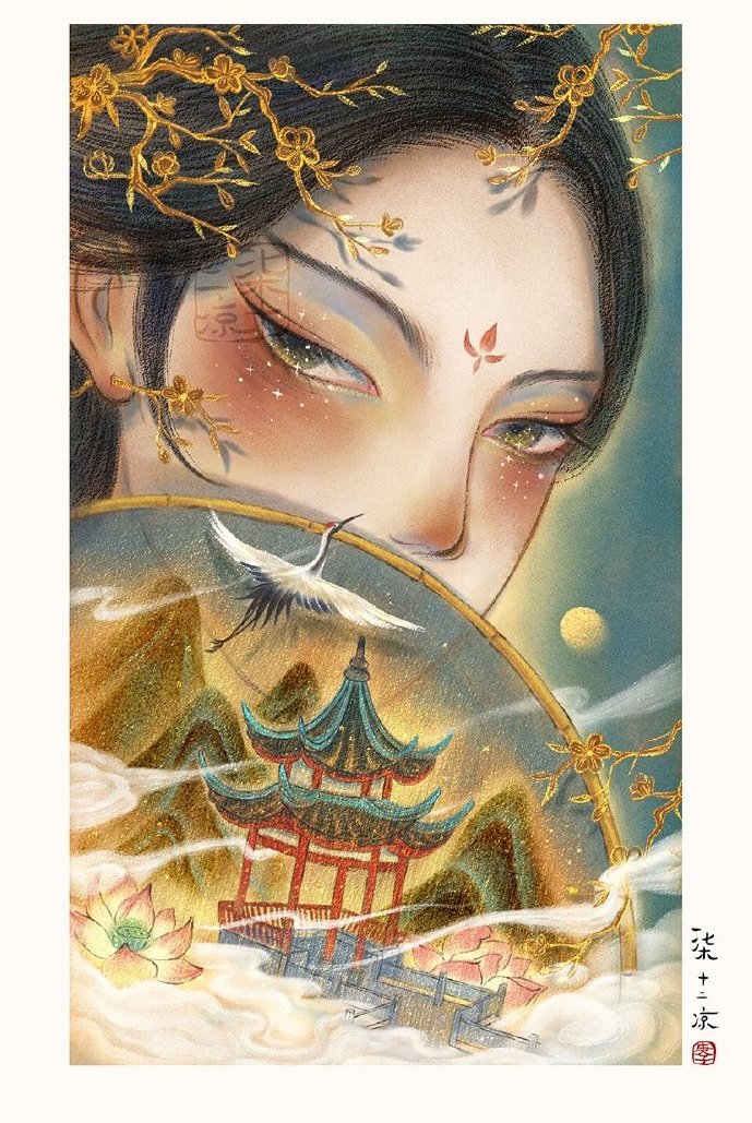 绝美古风"扇子"美女,好绝的配色,我宣布它们成为我壁纸了