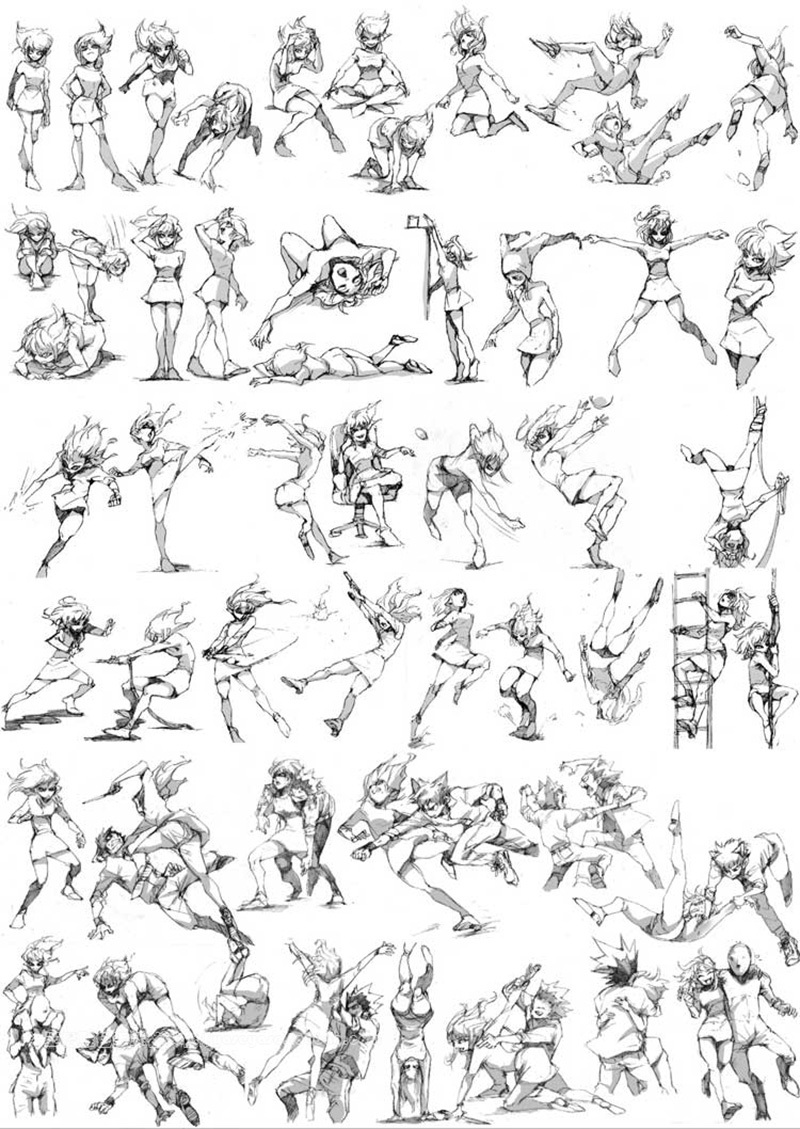 板绘学习:板绘线稿,超燃打斗绘画动作参考!