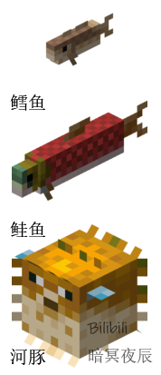 掉落幻翼膜 添加鳕鱼,鲑鱼和河豚作为实体生物 改变了马的模型,使其与