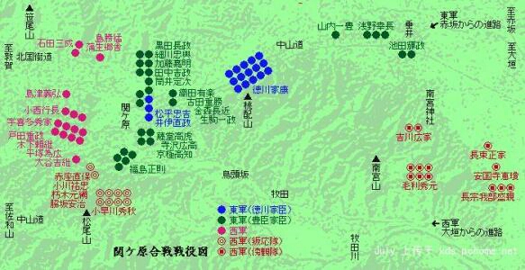 关原布阵图,西军八万对决东军九万,不过多数是看戏党