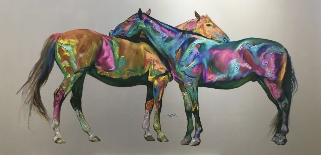 刘尽航 马系列《相濡.以沫》布面油画 90×180cm 2021