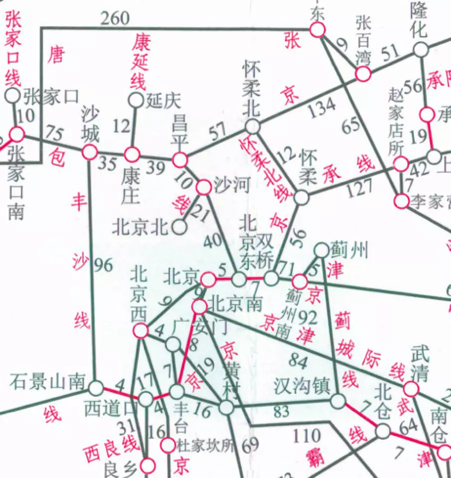 2604/1次在宣化—廊坊北之间的径路为:宣化-(京包线)-沙城-(丰沙线)