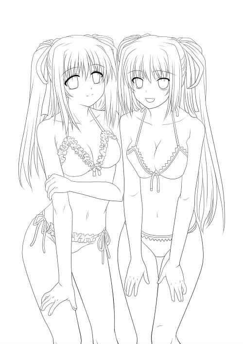 绘画素材157pgl女女线稿素材