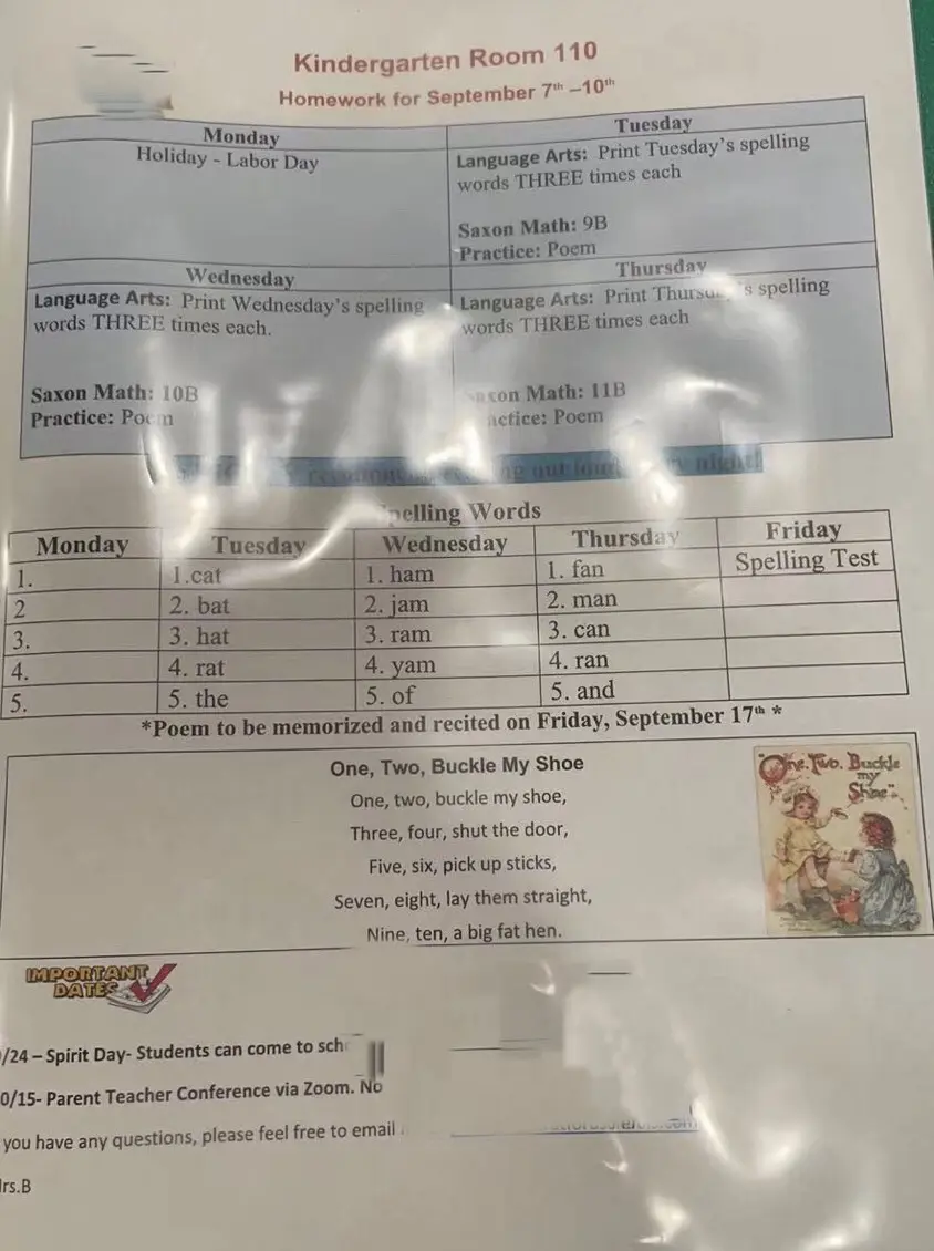 美国加州私立幼儿园家庭作业