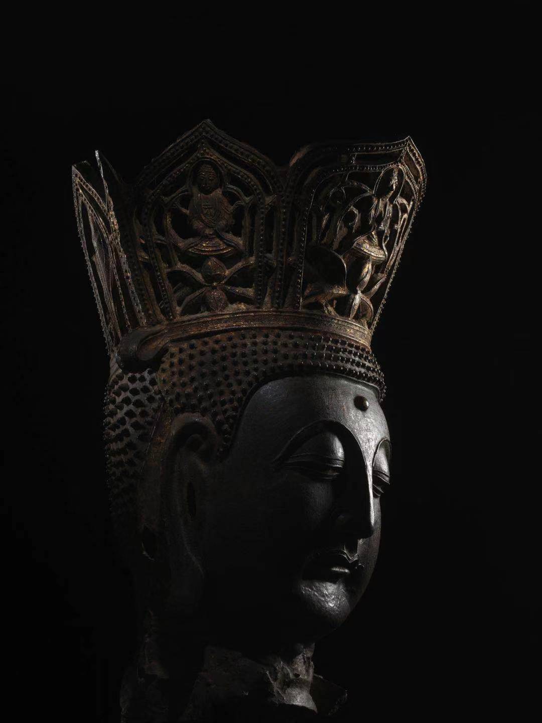 元 铁铸宝冠释迦牟尼佛头 cast iron crowned head of shakyamuni