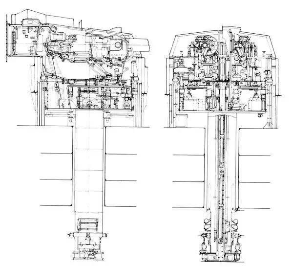 "伊丽莎白女王"级战列舰的381毫米主炮塔结构图,可以清楚地看到炮座之