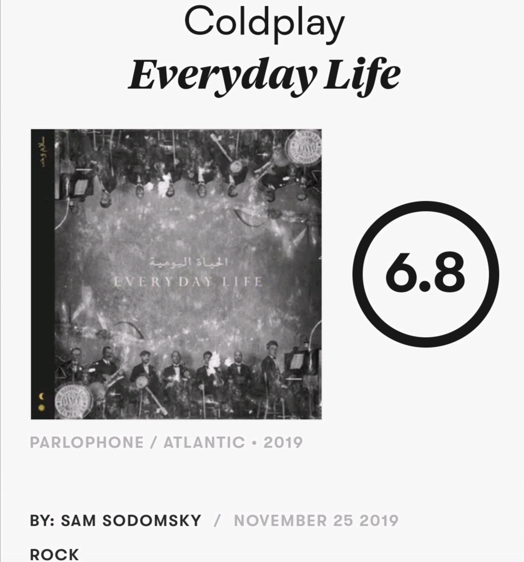 coldplay 2019年专辑《everyday life》 搬运自:微信公众号【评论搬一