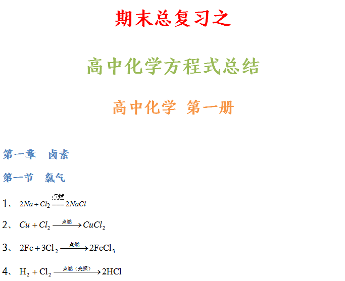 【干货必备】高中化学方程式大全(绝对全),期末前一定要看!