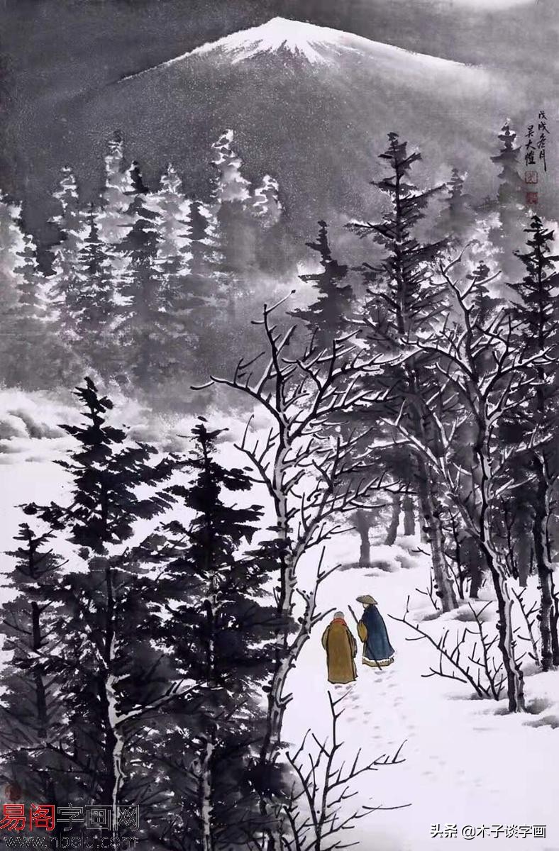 吴大恺禅意雪景人物画