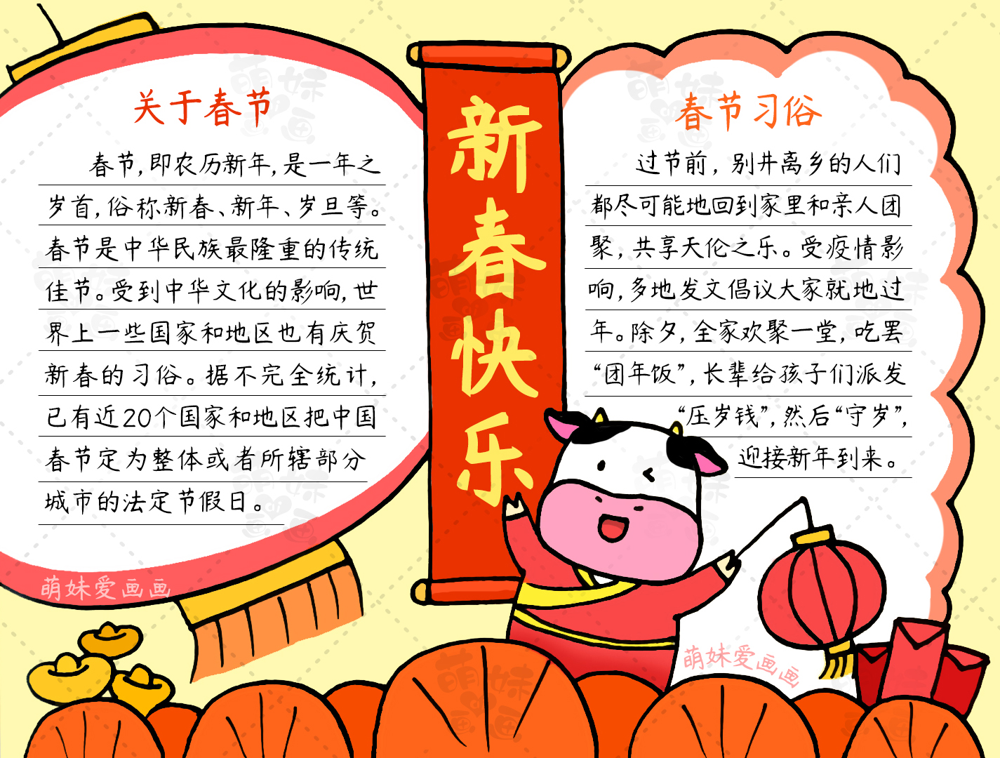 最后我们可以找一些关于春节的文字资料来写在自己的手抄报
