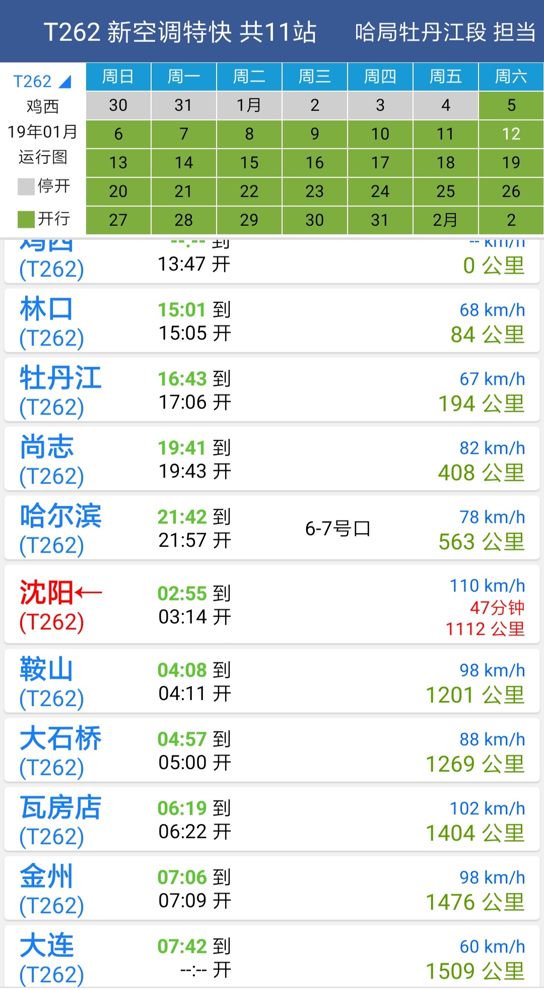 (鸡西-大连)t262/t261次列车