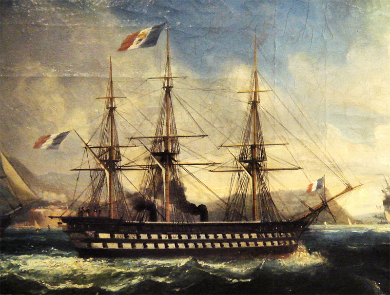 风帆战列舰末期出现了机帆并用战列舰,图为拿破仑号