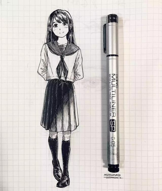 针管笔少女 临摹完这些作品,老师再也不用担心我画不好动漫了