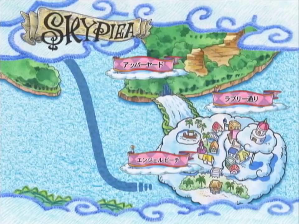 路飞他们登陆的这个空岛叫做神之国度skypiea(加雅岛,由天使岛和