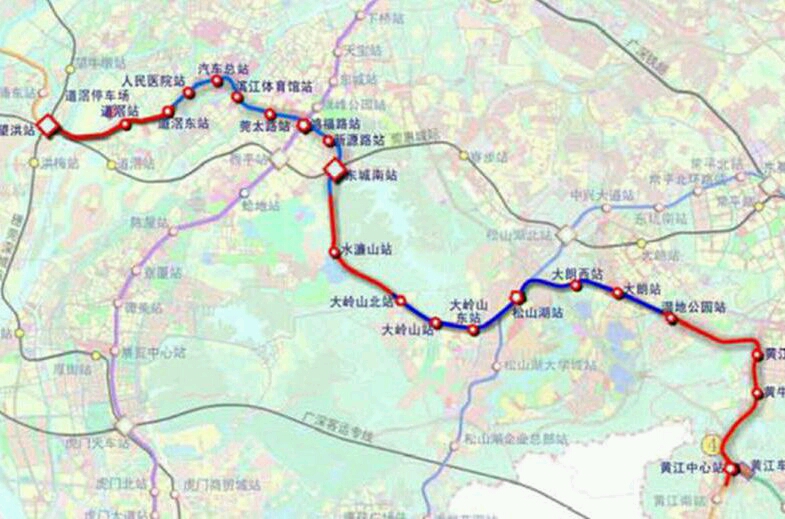 东莞地铁1号线是东莞地铁路线之中最长的一条,其中5个为换乘站.