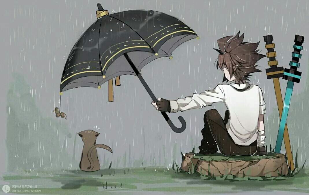 宁愿自己淋雨,也要给猫打伞的安哥,很喜欢老师画的安哥啊,小马挂饰