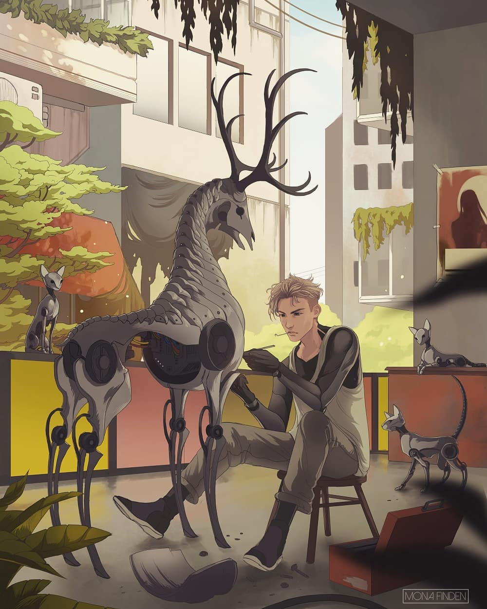 挪威画师mona finden奇特日式欧式混搭风格艺术插画作品集