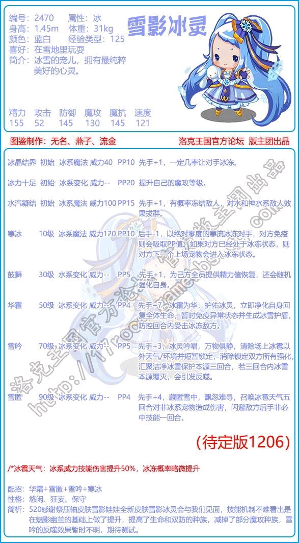 洛克王国土王塔罗斯雪影冰灵技能爆料