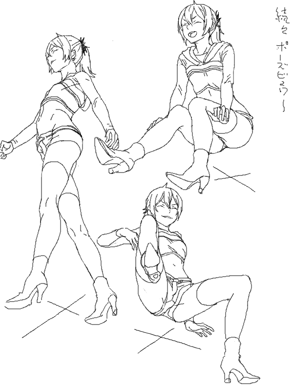 绘画素材862p原画动漫插画人物角色动态线稿速写参考素材
