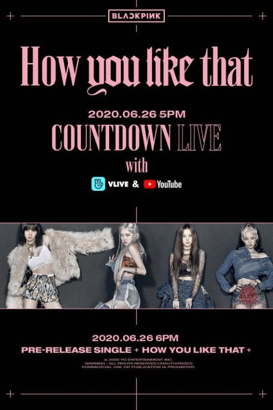 blackpink将于26日进行倒计时直播，vlive和youtube同步直播