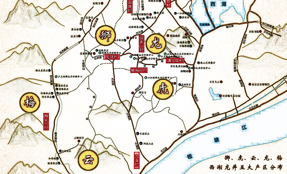 西湖龙井五大产区分布