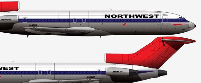 本厂长绘制美国西北航空涂装的n467us号波音727-200型客机细节1