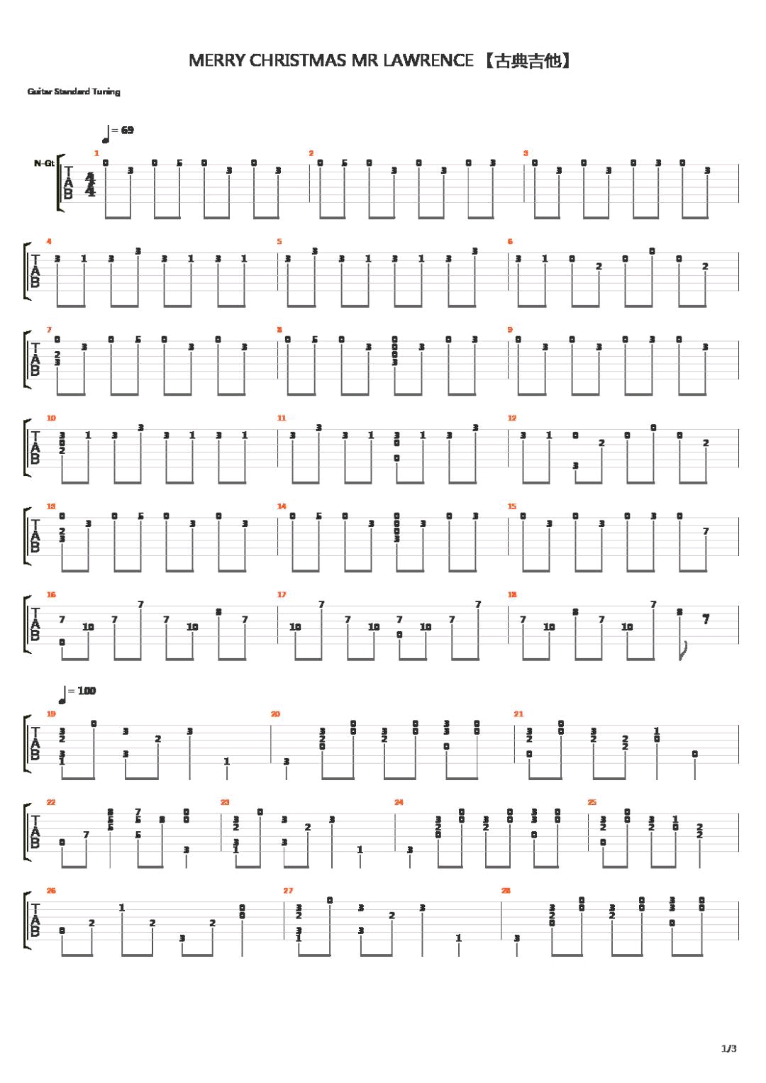 Merry Christmas Mr Lawrence 吉他谱 哔哩哔哩
