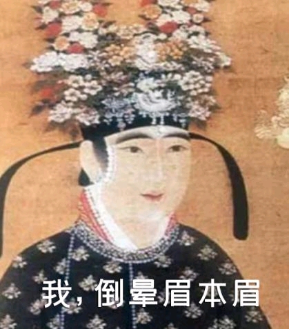 眉式大幅度减少,阔眉基本淘汰,后妃们更偏爱的是唐代遗风的倒晕眉