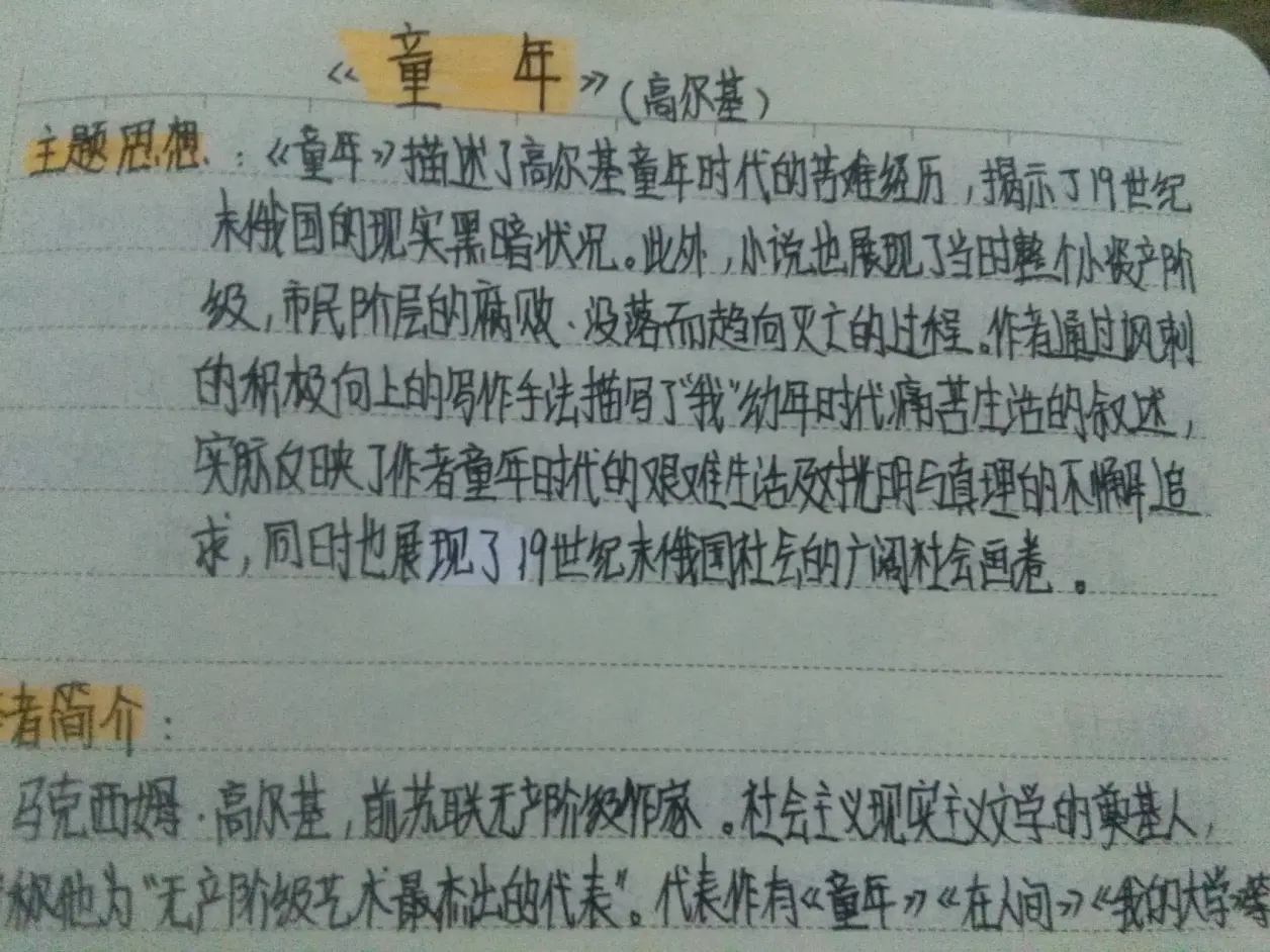 这是我阅读《童年》这本书做的读书笔记中的主题思想这是我阅读《童年》