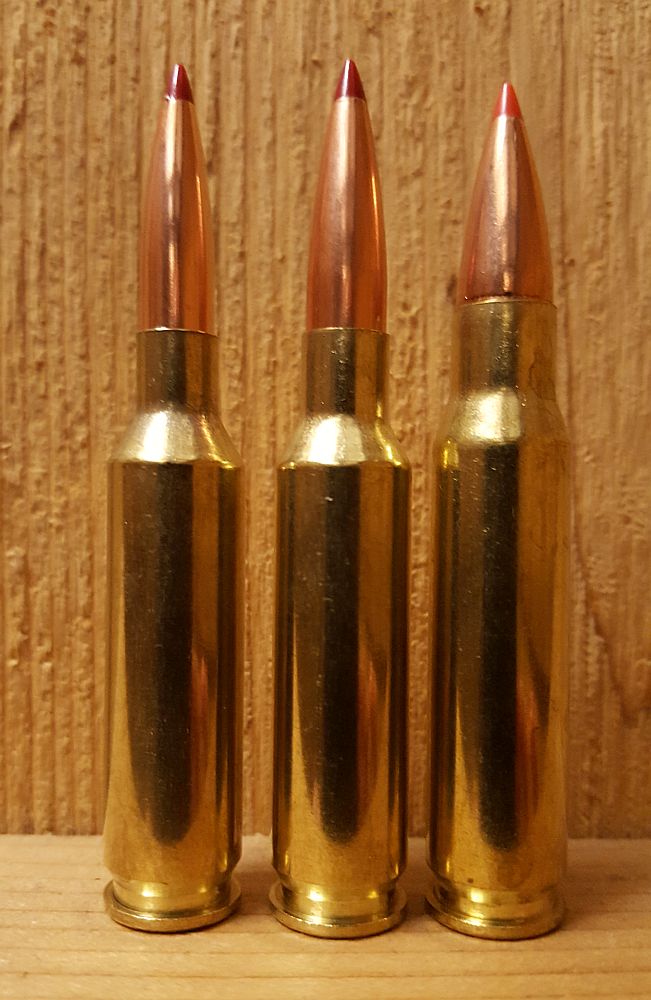 6.5mm creedmore(中间).308温彻斯特(右边)