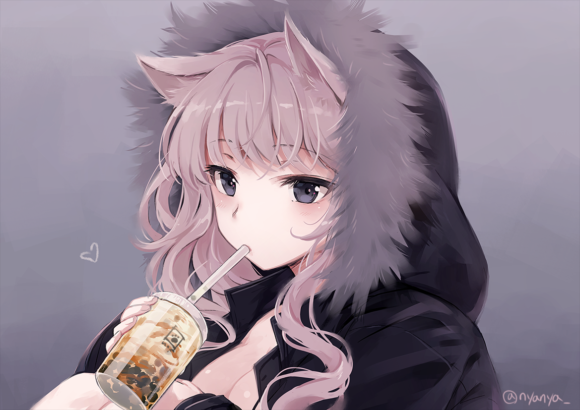 兽耳少女 喝奶茶 画师:nyanya