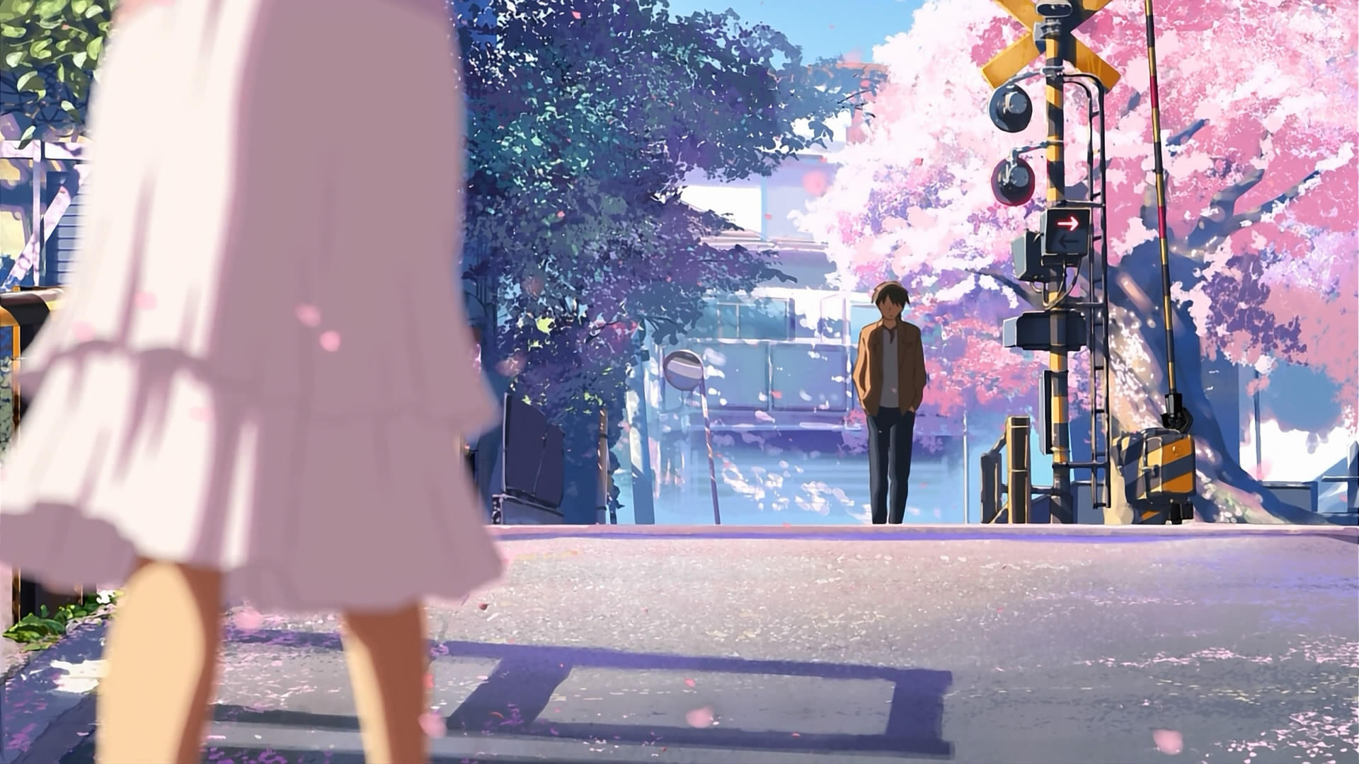 远景:贵树迎面走来,近景明理从左下角入画