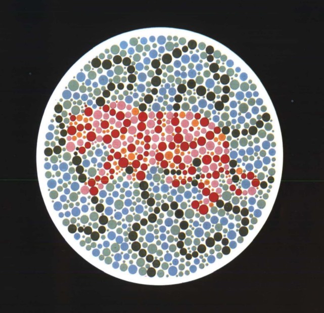 5张色觉测试图识别出来4张勉强算是合格