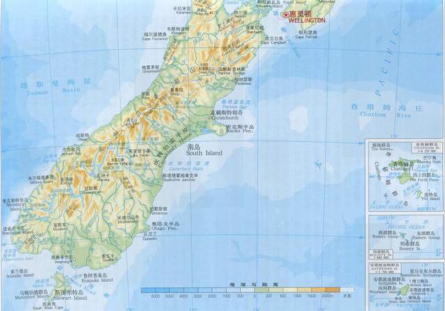 新西兰南岛地形图最后我们把目光定格在卫星图中的凸出海岸线部分