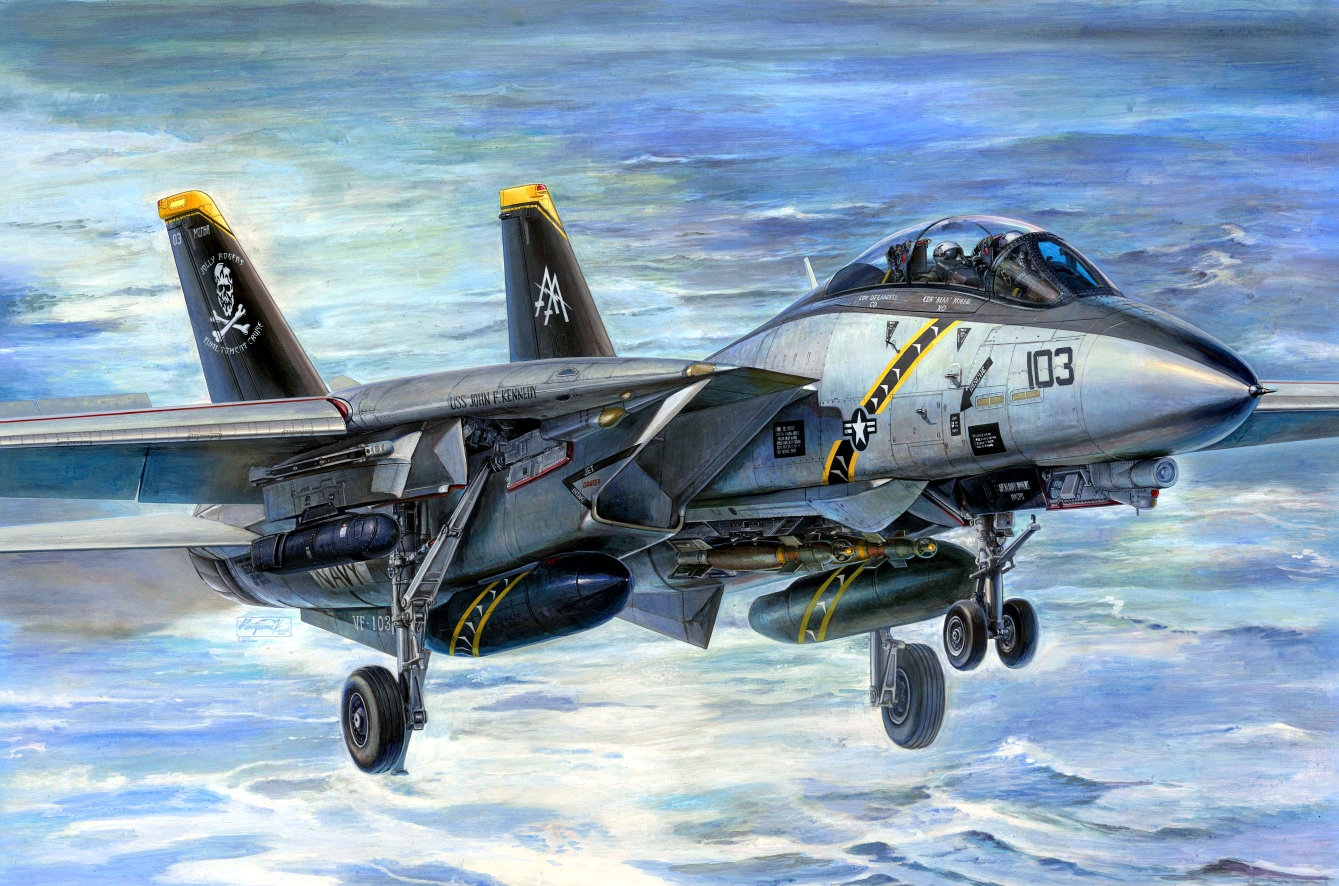 vf-84黑骷髅中队f-14飞离甲板瞬间,vf-84涂装最好看了