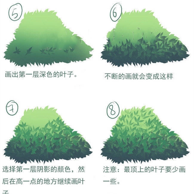 【板绘教程】场景里的灌木丛草坪你会画吗