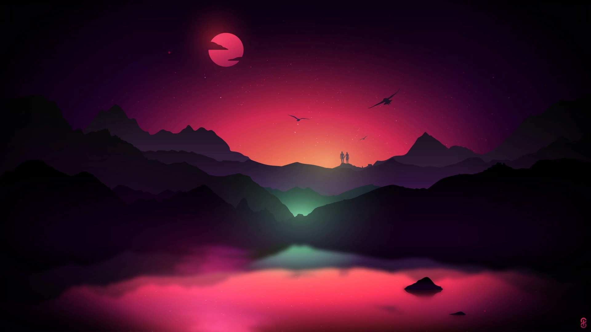 夕阳插画高清动态壁纸