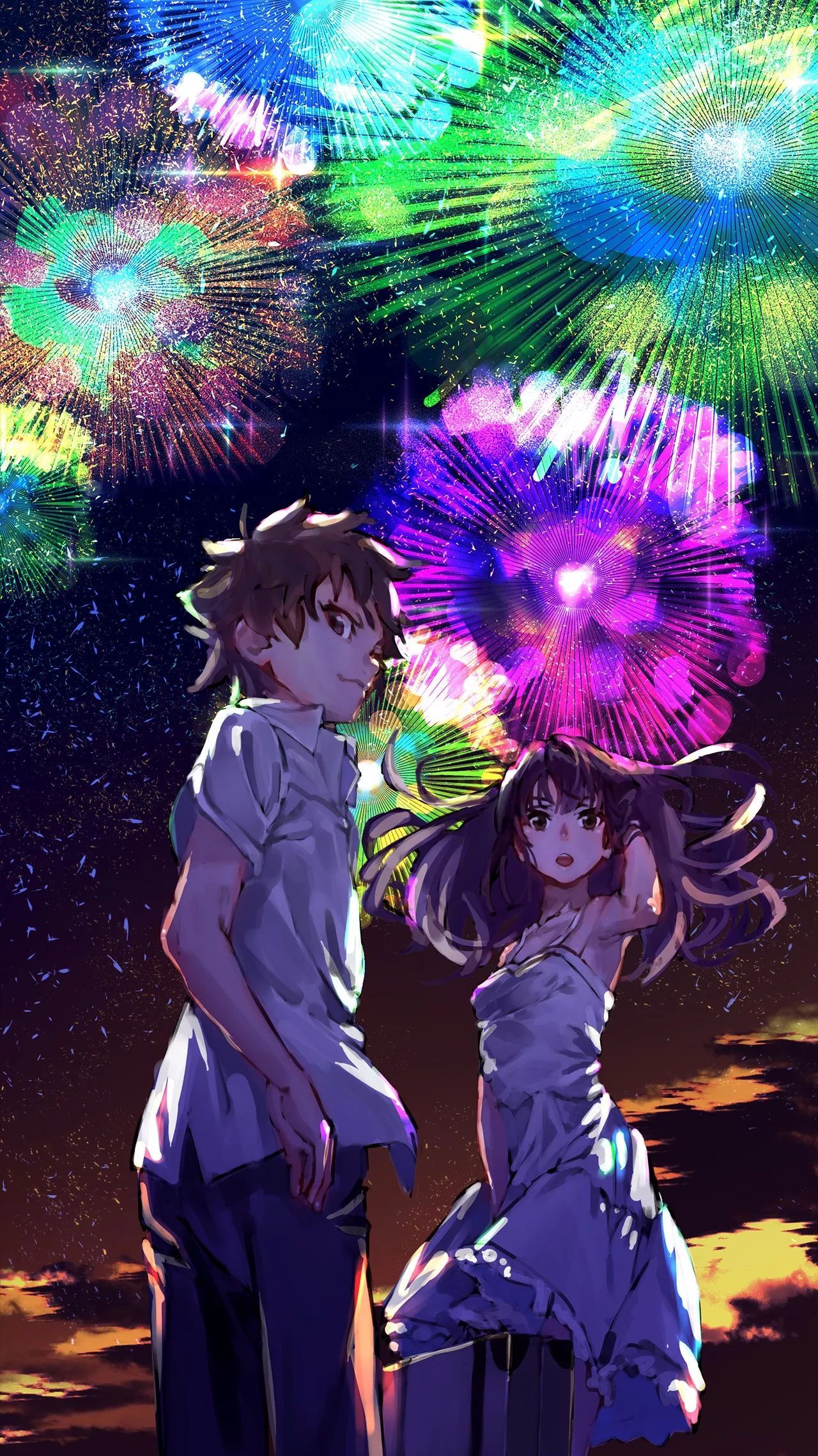 夏夜烟花—少女与烟花壁纸