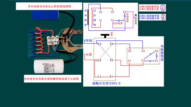 双电容单相电机正反转常用倒顺开关来控制,今天我们来看一下接线.
